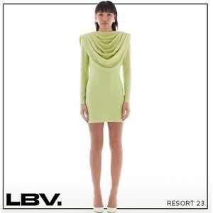 LBV Women's  Lurex Jersey Cowl Neck Draped Dress Acid Yellow⁠ ⁠NEON NWT 298